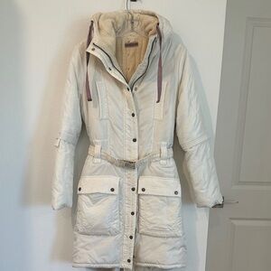 Pinko Sunday morning Women’s Cream Hooded  Coat with Belt